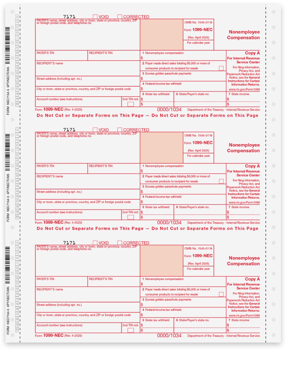 Order 1099NEC Tax Forms Carbonless Continuous Multi-Part Forms for Pin-Fed Printers or Typewriters at Big Discounts, No Coupon Code Needed with The Tax Form Gals - DiscountTaxForms.com