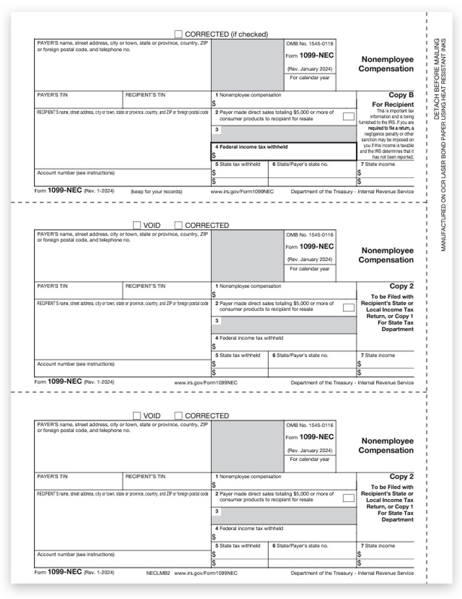 1099NEC Tax Forms, Copy B-2-2 Recipient Filing on 1 Sheet, Official Preprinted 1099-NEC Forms at Discounts, No Coupon Needed - DiscountTaxForms.com