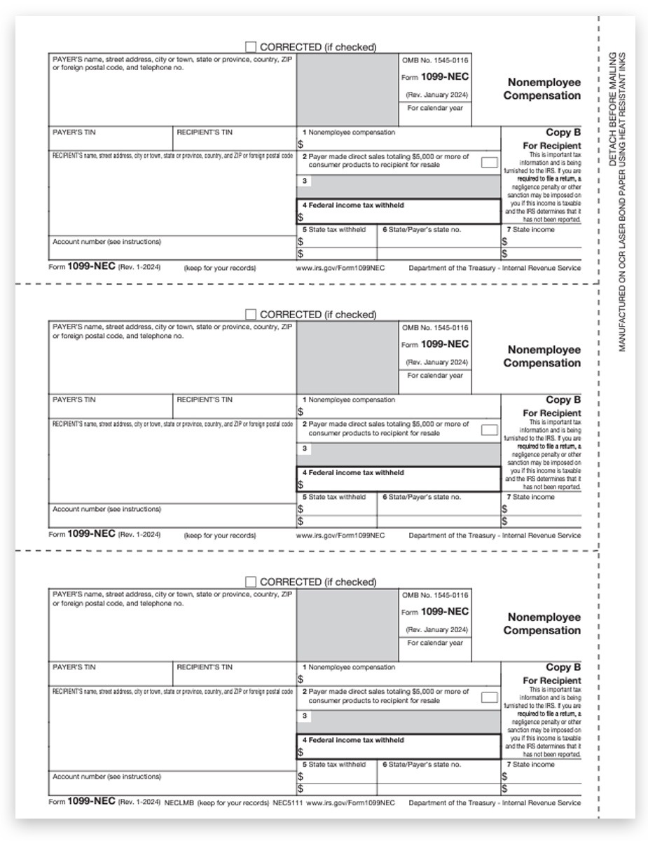 1099NEC Tax Forms, Copy B Recipient Federal IRS Filing, Official Preprinted 1099-NEC Forms at Discounts, No Coupon Needed - DiscountTaxForms.com