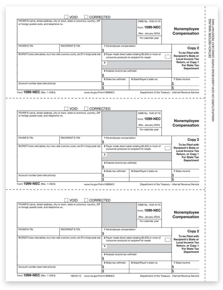 1099NEC Tax Forms, Copy 2 Payer State, Local Filing or File Copy, Official Preprinted 1099-NEC Forms at Discounts, No Coupon Needed - DiscountTaxForms.com