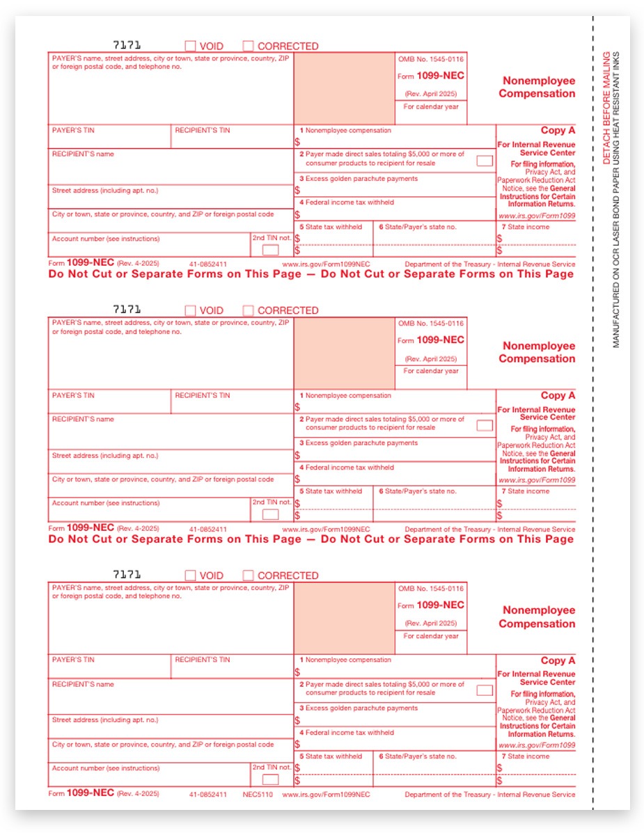 Order 1099NEC Tax Forms, Copy A Payer Federal IRS Filing, Official Red Scannable Preprinted 1099-NEC Forms at Big Discounts, No Coupon Needed. Easy Efile Options Too - DiscountTaxForms.com