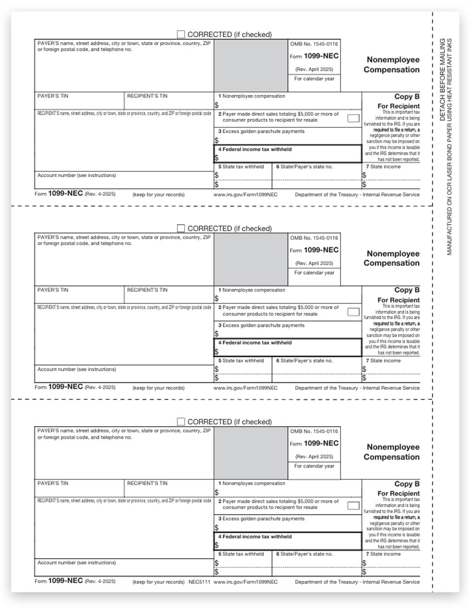 Order 1099NEC Tax Forms, Copy B Recipient Federal IRS Filing, Official Preprinted 1099-NEC Forms at Discounts, No Coupon Needed. Online Filing Services Too - DiscountTaxForms.com