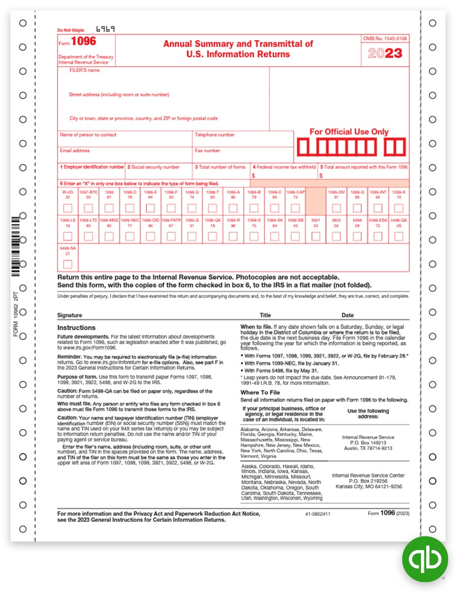 QuickBooks Compatible 1096 Summary Forms, Carbonless 2-pt, for 1099 Filing. Easy E-file Options. Big Discounts, No Coupon Needed - DiscountTaxForms.com