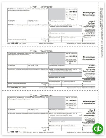 Intuit QuickBooks Compatible 1099-NEC Tax Forms for 2022, Payer State or File Copy C-2 Official 1099 Forms at Big Discounts, No Coupon Needed - DiscountTaxForms.com