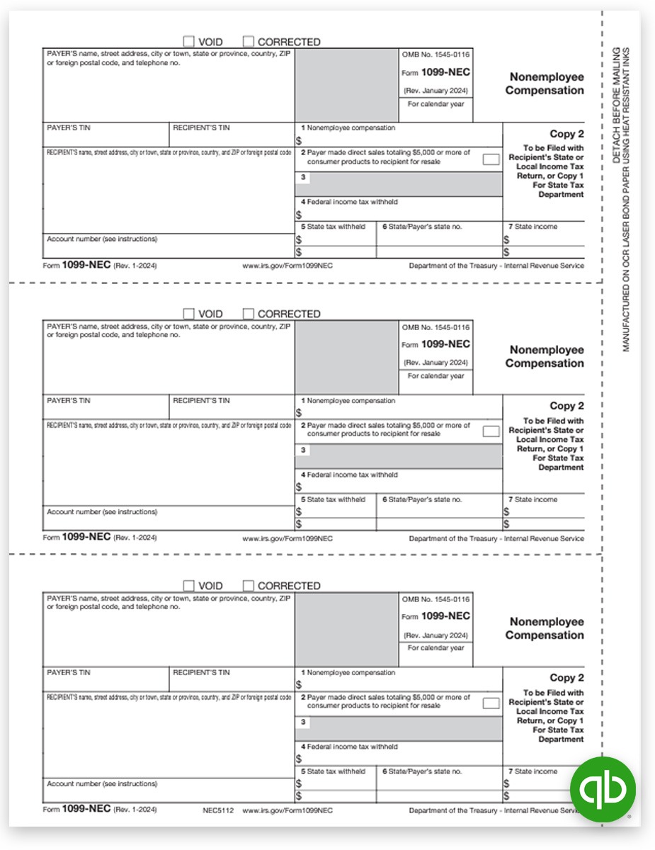 Intuit QuickBooks Compatible 1099-NEC Tax Forms, Payer State or File Copy 2 Official 1099 Forms at Big Discounts, No Coupon Needed - DiscountTaxForms.com