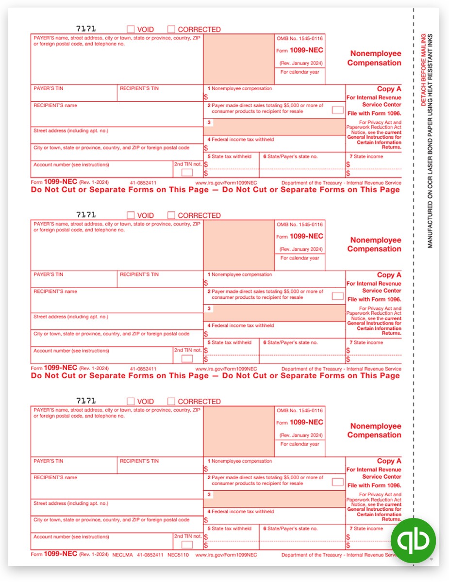 Intuit QuickBooks Compatible 1099-NEC Tax Forms, IRS Copy A Official Red Scannable 1099 Forms at Big Discounts, No Coupon Needed - DiscountTaxForms.com