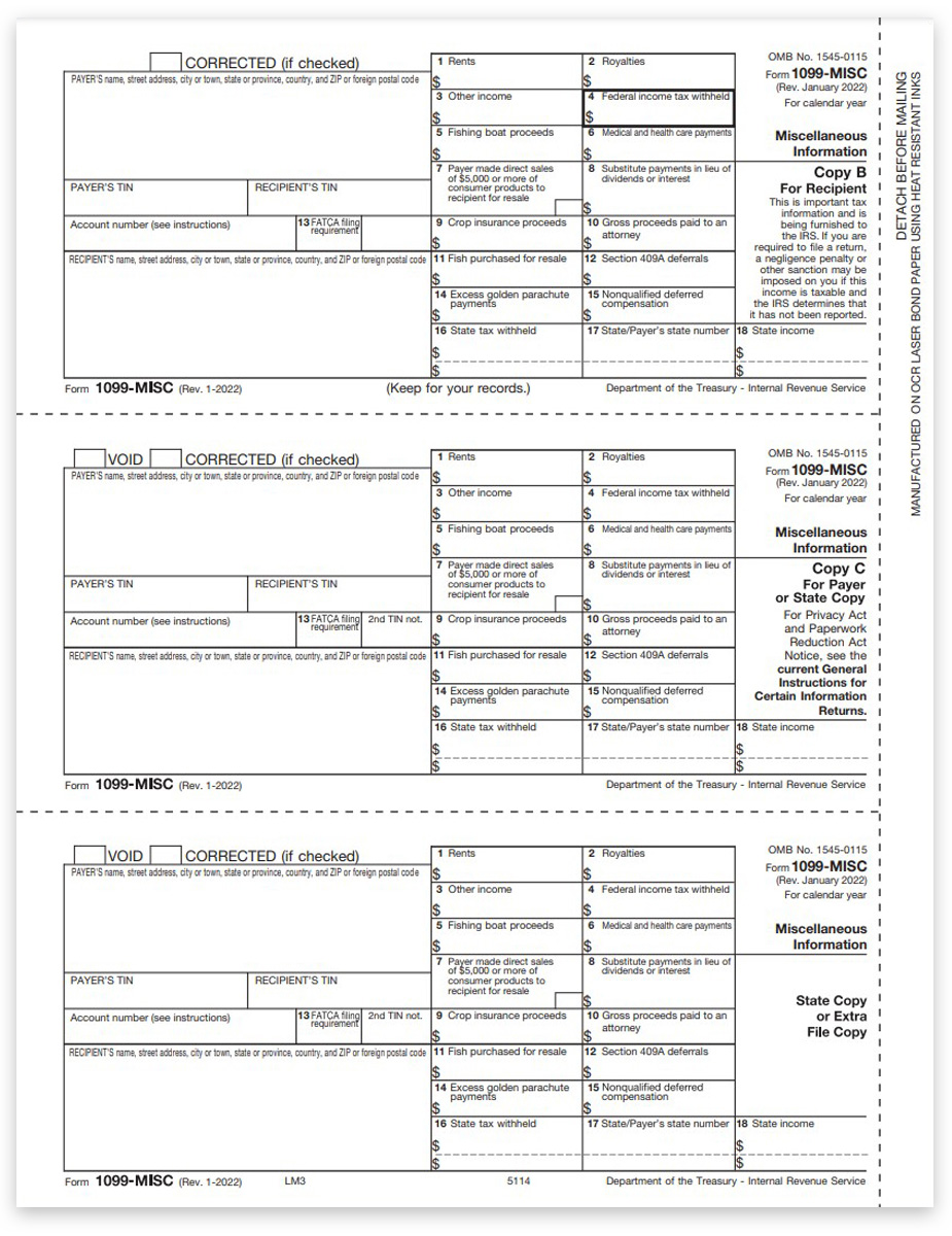 1099MISC Tax Forms, 3up Payer and Recipient Copies B-C-2, Official 1099-MISC Tax Forms - DiscountTaxForms.com