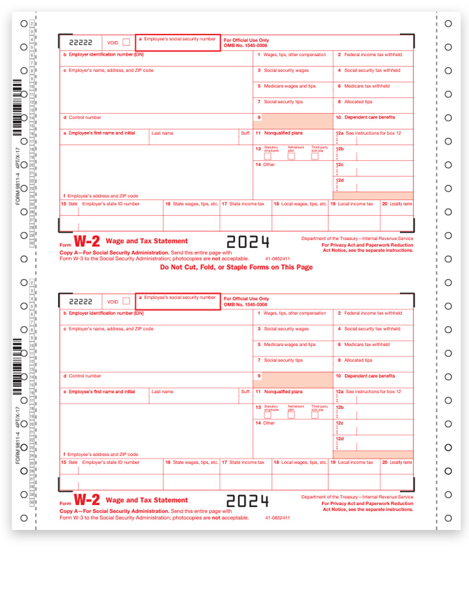 W2 Carbonless Continuous MultiPart Tax Forms Discount Tax Forms