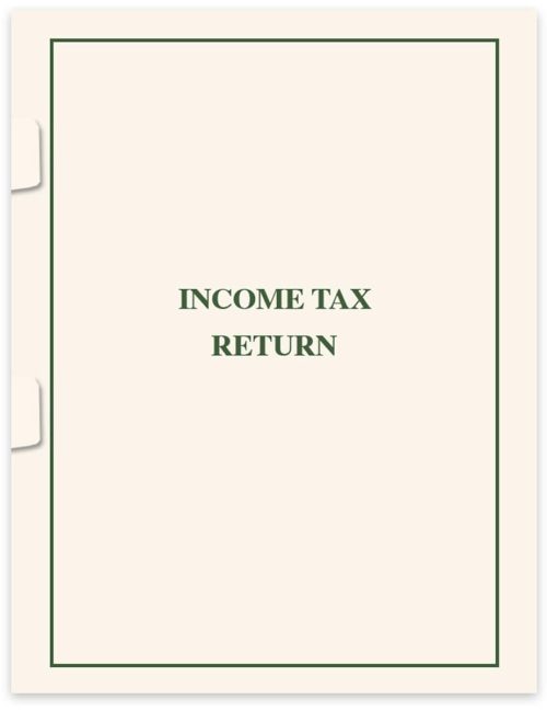 Income Tax Return Cover with Side-Staple Tabs. Ivory with Green Printing - DiscountTaxForms.com