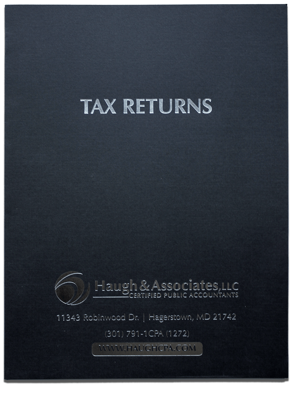 Foil Stamped Tax Folders for Accountants, Black Linen Paper with Silver Foil - DiscountTaxForms.com