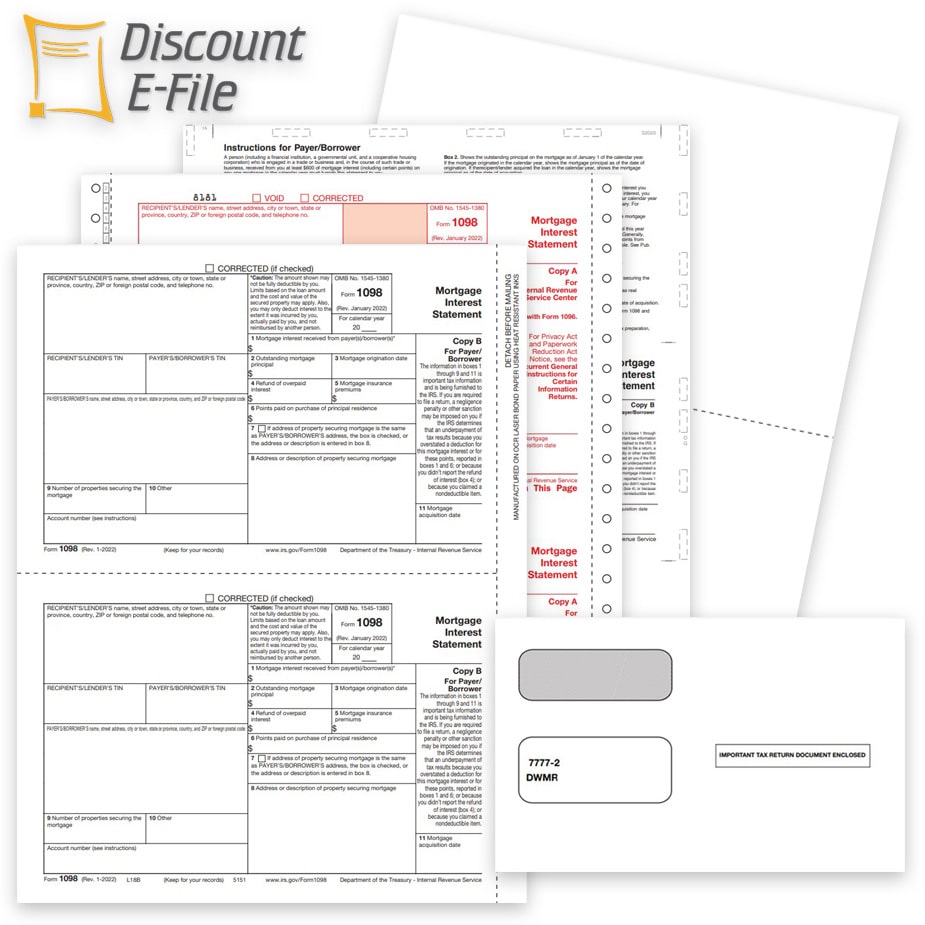 1098 Tax Forms & Envelopes, Efile Options - DiscountTaxForms