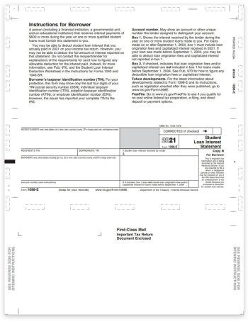 1098E Pressure Seal Tax Forms, 11" Z-fold, Student / Borrower Copy B - DiscountTaxForms.com