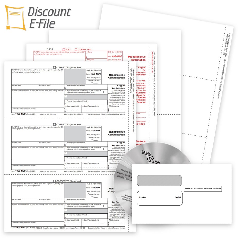 1099 Filing Products, Buy 1099 Forms, Envelopes, Software or File Online and E-File at Discount Prices - No Coupon Needed - DiscountTaxForms.com