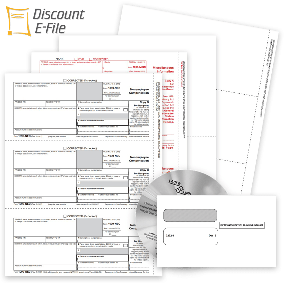 1099 Filing Products, Buy 1099 Forms, Envelopes, Software or File Online and E-File at Discount Prices - No Coupon Needed - DiscountTaxForms.com