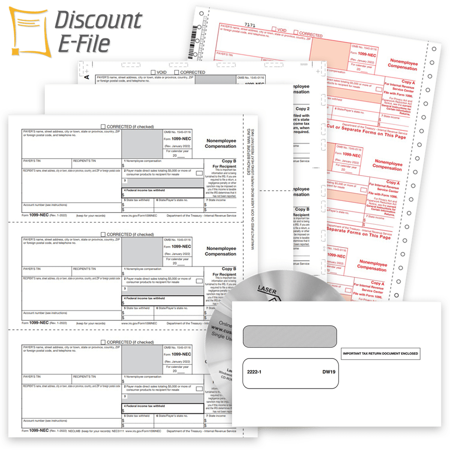 1099NEC Filing for 2022 with 1099-NEC Forms, Envelopes, Software, E-file and Online 1099 Filing at Discount Prices, No Coupon Needed - DiscountTaxForms.com