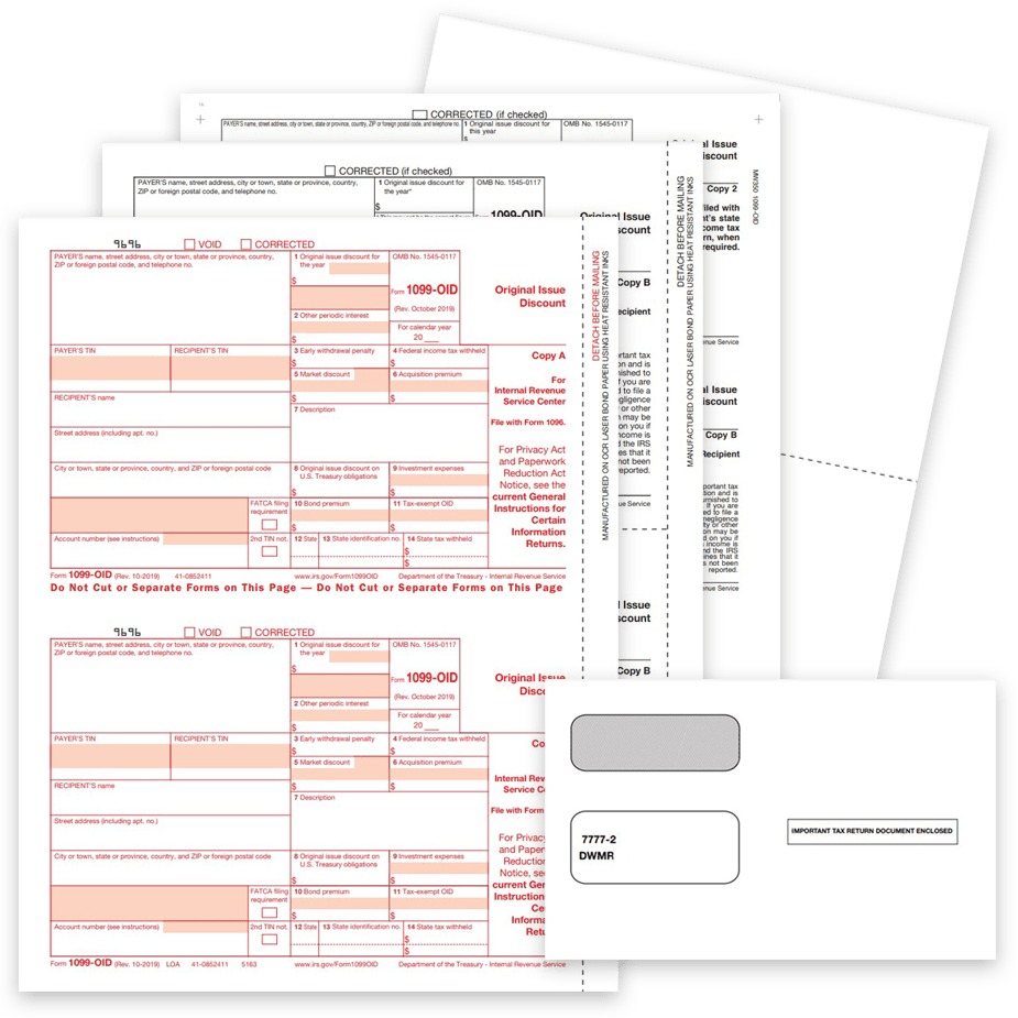 1099OID Tax Forms and Envelopes for 2022. Official IRS 1099-OID forms for Original Issue Discount - DiscountTaxForms.com