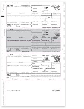 1099R Pressure Seal Tax Forms for 2023, 3up Recipient Copies B, C, 2, EZ Fold 14-in - DiscountTaxForms.com