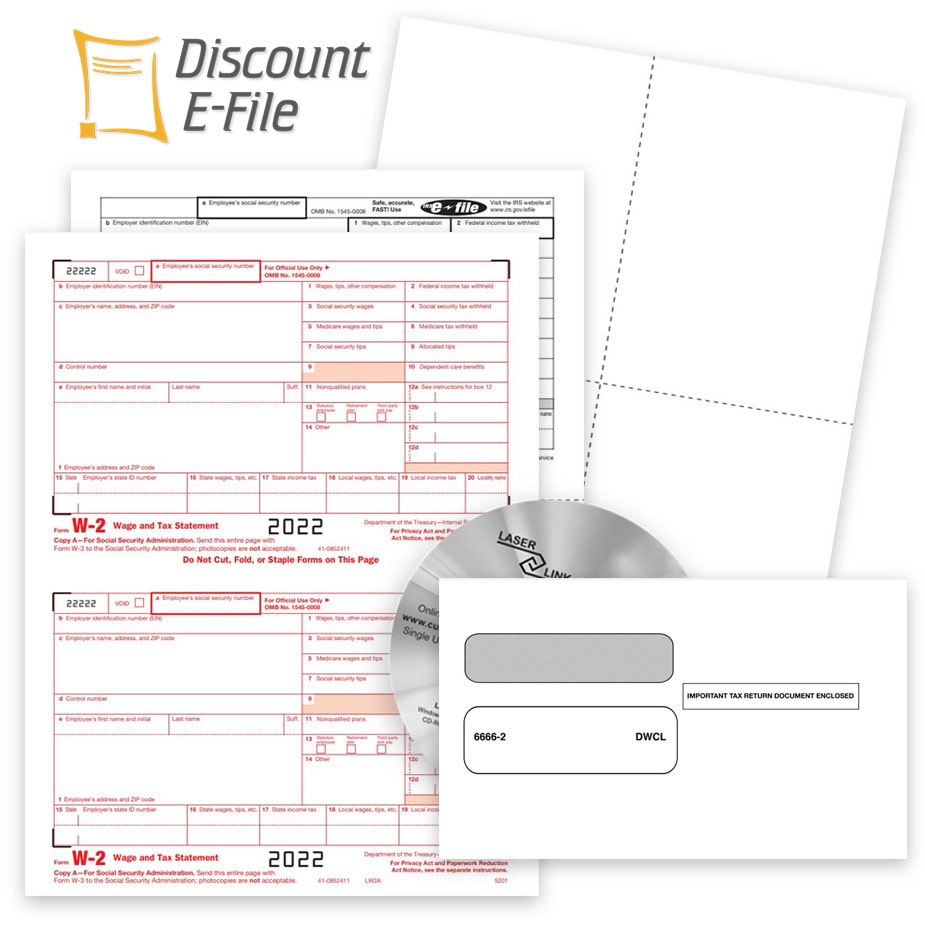 Discounted W2 Filing with W2 Forms, Envelopes, Software & Online E-filing at Discount Prices, No Coupon Needed - DiscountTaxForms.com