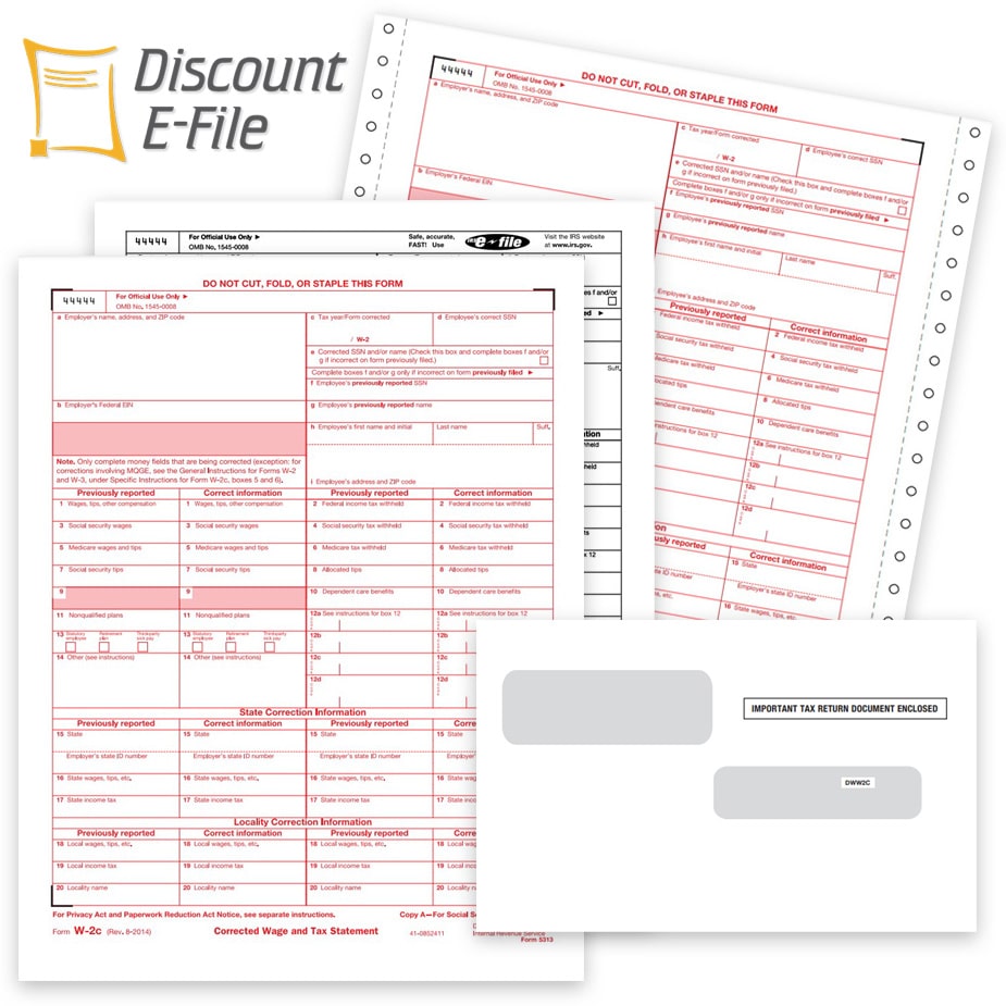 W2C Correction Tax Forms and Envelopes for Correcting Employee W2 Forms, Online W2c Filing Options - DiscountTaxForms.com