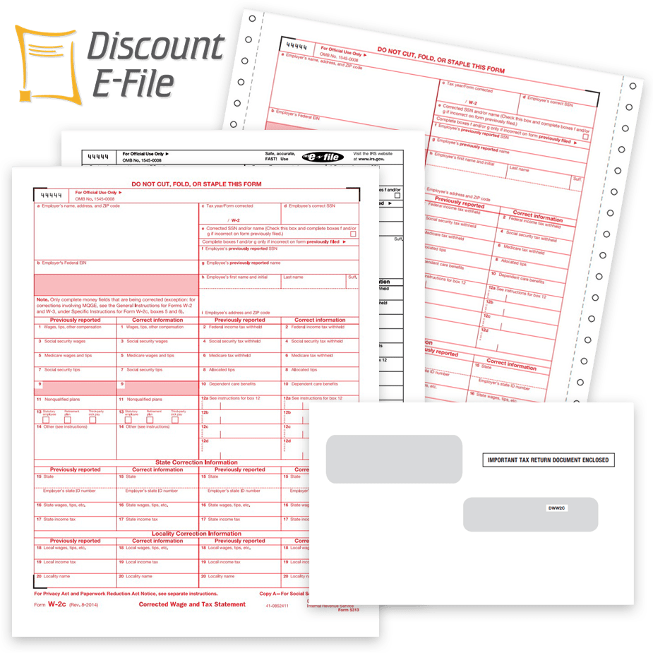 W2C Correction Tax Forms and Envelopes for Correcting Employee W2 Forms, Online W2c Filing Options - DiscountTaxForms.com
