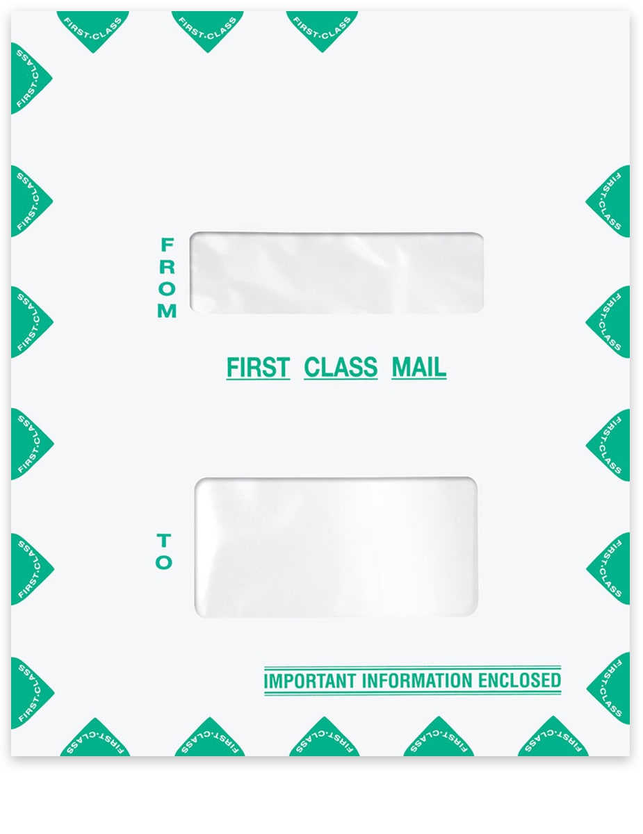 Large First Class Envelope with Small Top and Large Bottom Window for Tax Software Slipsheets for Address - DiscountTaxForms.com