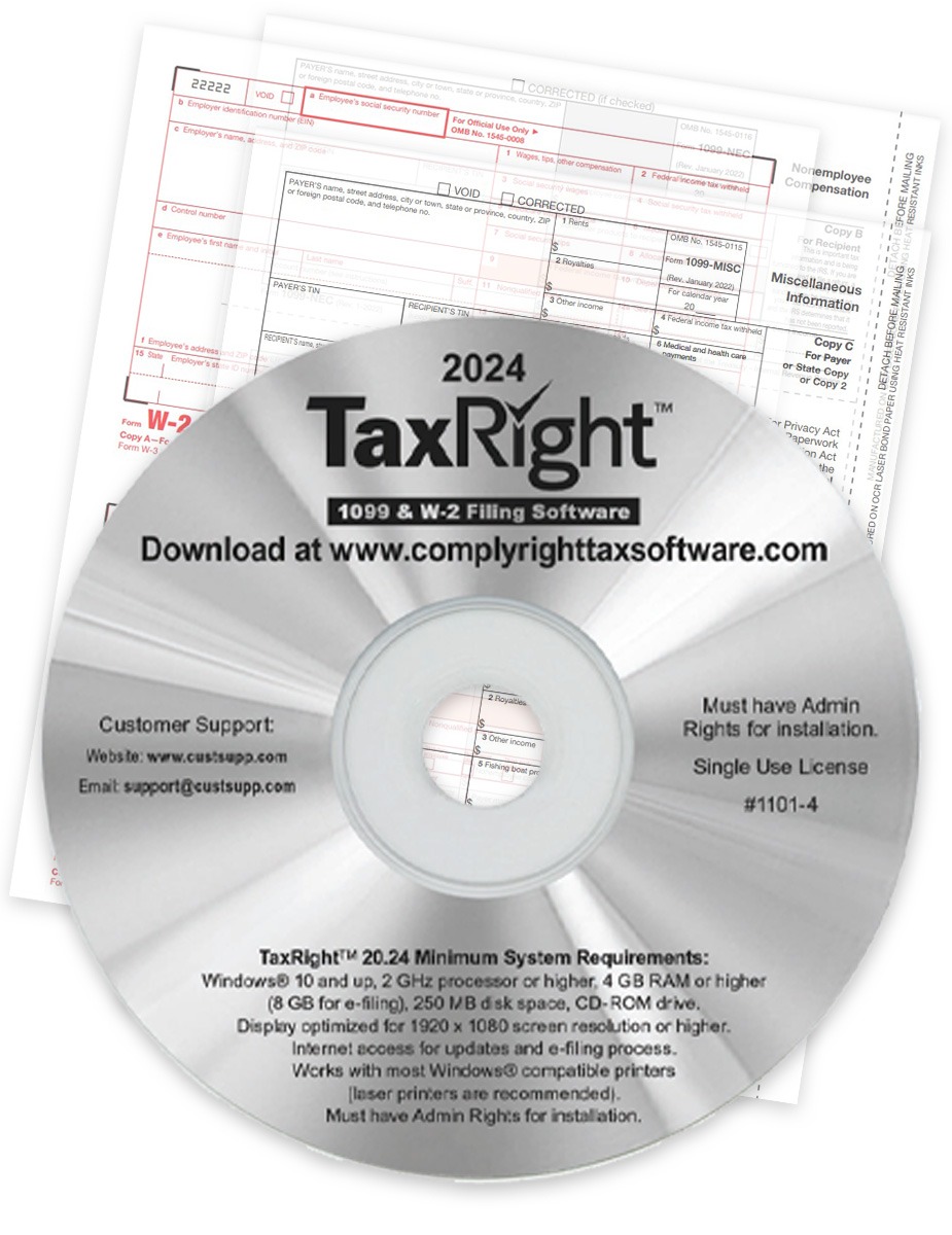 TaxRight 1099 & W2 Software for 2024. 11 Most Common Forms + Efiling for W2 and popular 1099 forms - DiscountTaxForms.com