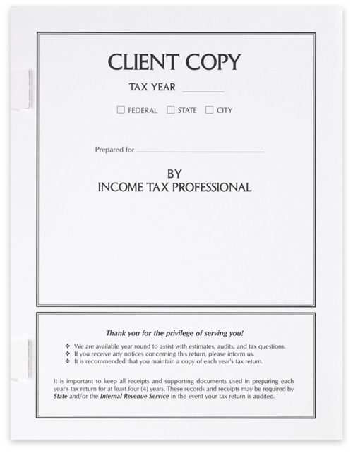 Client Copy Tax Cover with Side Staple Tabs, White - DiscountTaxForms.com