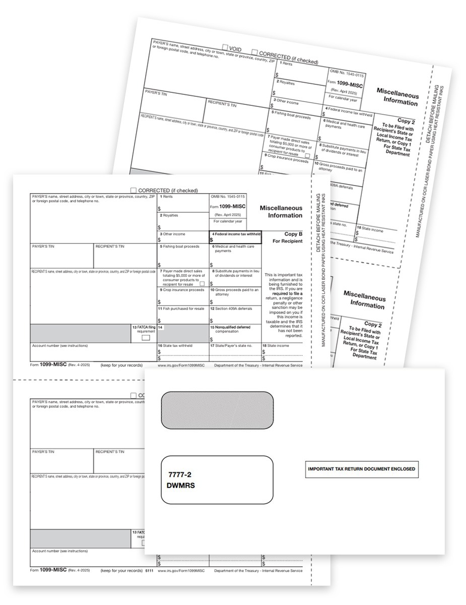 Order 1099MISC Tax Forms and Envelopes Sets for Efilers, Recipient Forms Only at Big Discounts, No Coupon Code Needed - DiscountTaxForms.com