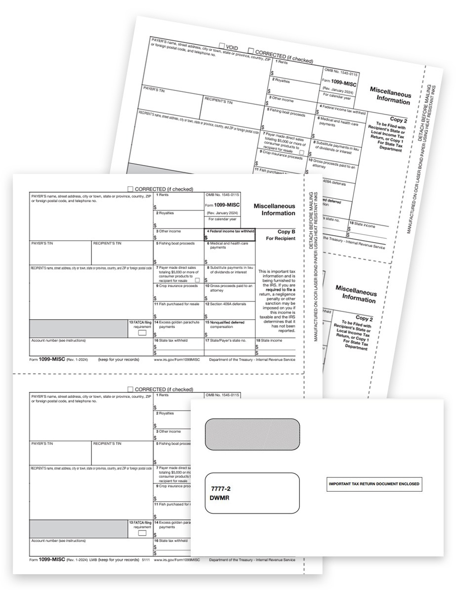 1099MISC Tax Forms and Envelopes Sets for Efilers, Recipient and Payer Forms Only at Big Discounts, No Coupon Code Needed - DiscountTaxForms.com