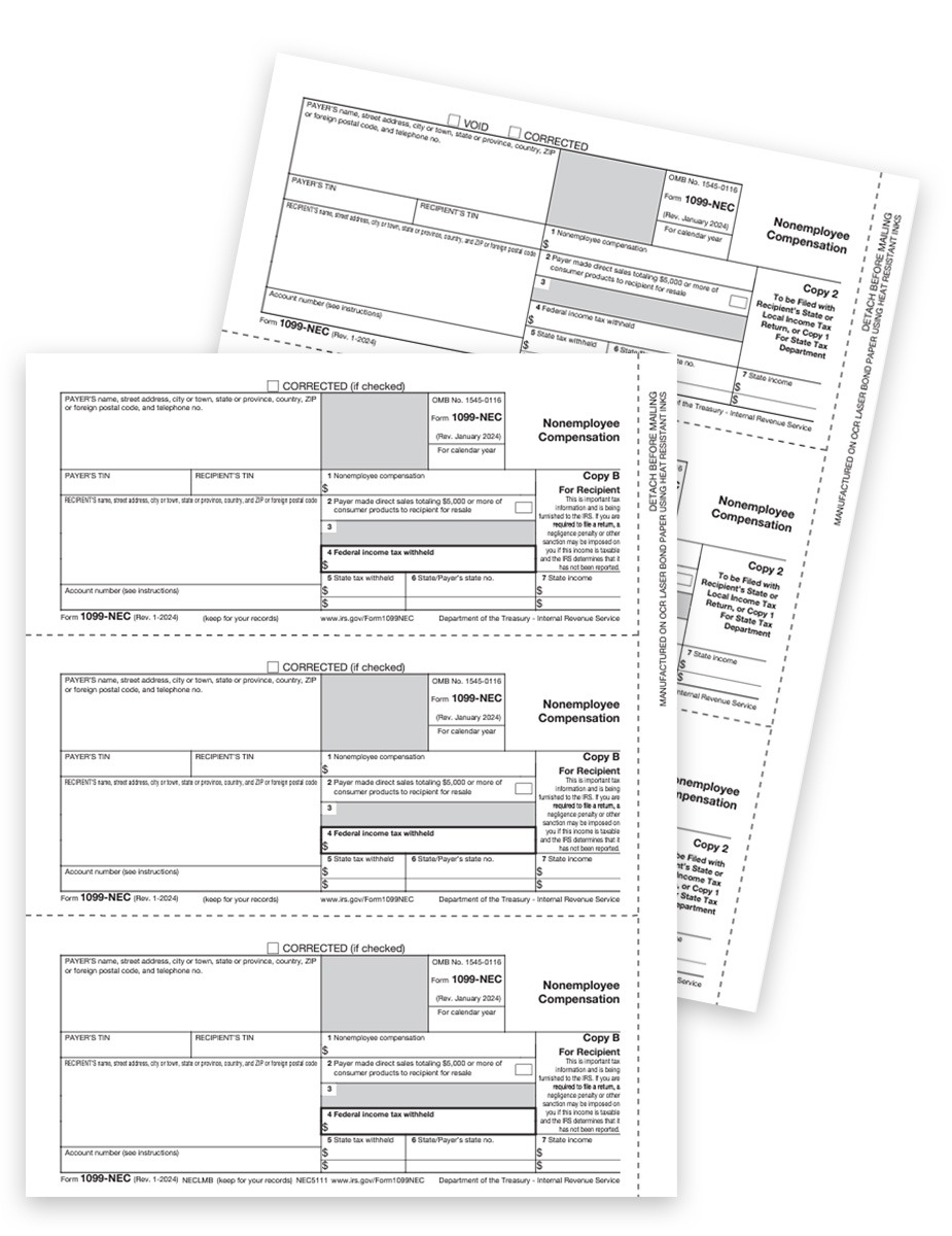 1099NEC Tax Forms Sets for Efilers, with Recipient Copies and Payer State/File Copies, without Copy A forms, Official Preprinted IRS 1099-NEC Forms at Big Discounts, No Coupon Code Needed - DiscountTaxForms.com