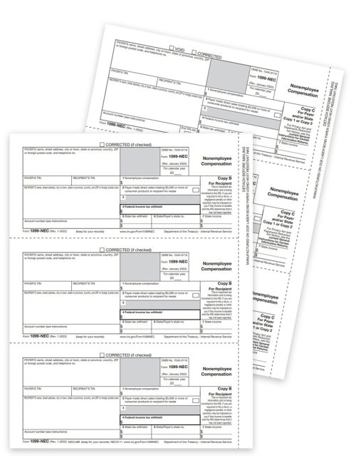 1099NEC Tax Forms Sets for Efilers, with Recipient Copies and Payer State/File Copies, without Copy A forms, Official Preprinted IRS 1099-NEC Forms - DiscountTaxForms.com