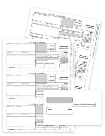 1099NEC Tax Forms and Envelopes Sets for Efilers, Includes Recipient Copies and Payer State-File Copies for 2023, plus Security Envelopes at Discount Prices, No Coupon Code Needed - DiscountTaxForms.com