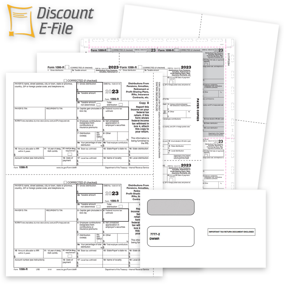1099R Tax Forms and Envelopes for 2023, Preprinted Forms, Blank Perforated Paper, Pressure Seal 1099R Forms - DiscountTaxForms.com