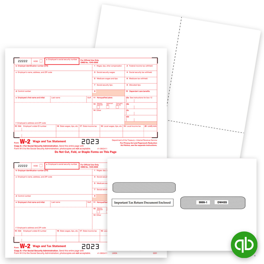QuickBooks W2 Forms and Envelopes for 2023, 100% Compatible with Intuit Software - DiscountTaxForms.com