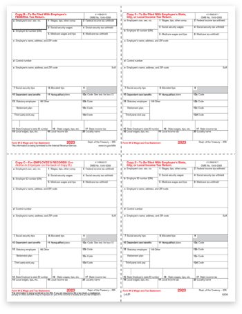 2023 W2 Form 4up V1 with Quadrant Corner Layout, Big Discounts, No Coupon Code Needed - DiscountTaxForms.com