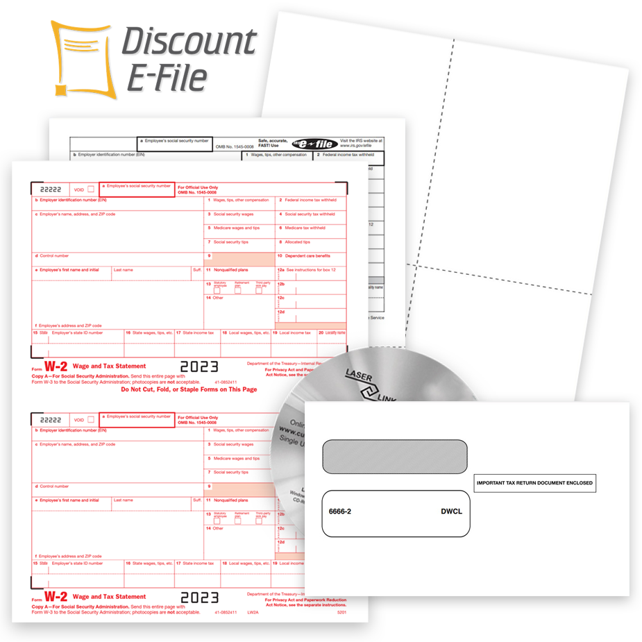 2023 W2 Filing, W-2 Forms, Envelopes, Software and IRS or SSA Efiling for Business - DiscountTaxForms.com