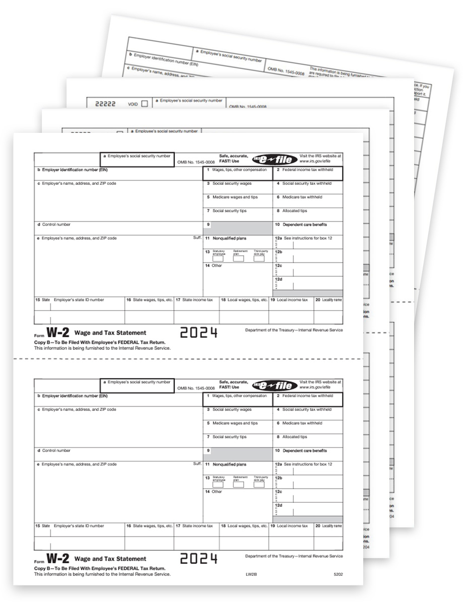 W2 Form Sets for Efilers 2024, Employee and Select Employer Copies Only 5-part, Big Discounts, No Coupon Code Needed - DiscountTaxForms.com