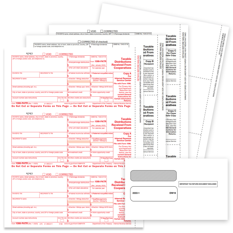 1099PATR Tax forms and envelopes, dateless format for distributions from cooperatives - discounttaxforms.com