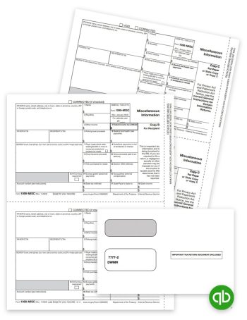 QuickBooks compatible 1099MISC Tax Form and Envelopes Sets for Efilers, Recipient and Payer Forms Only at Big Discounts, No Coupon Code Needed - DiscountTaxForms.com