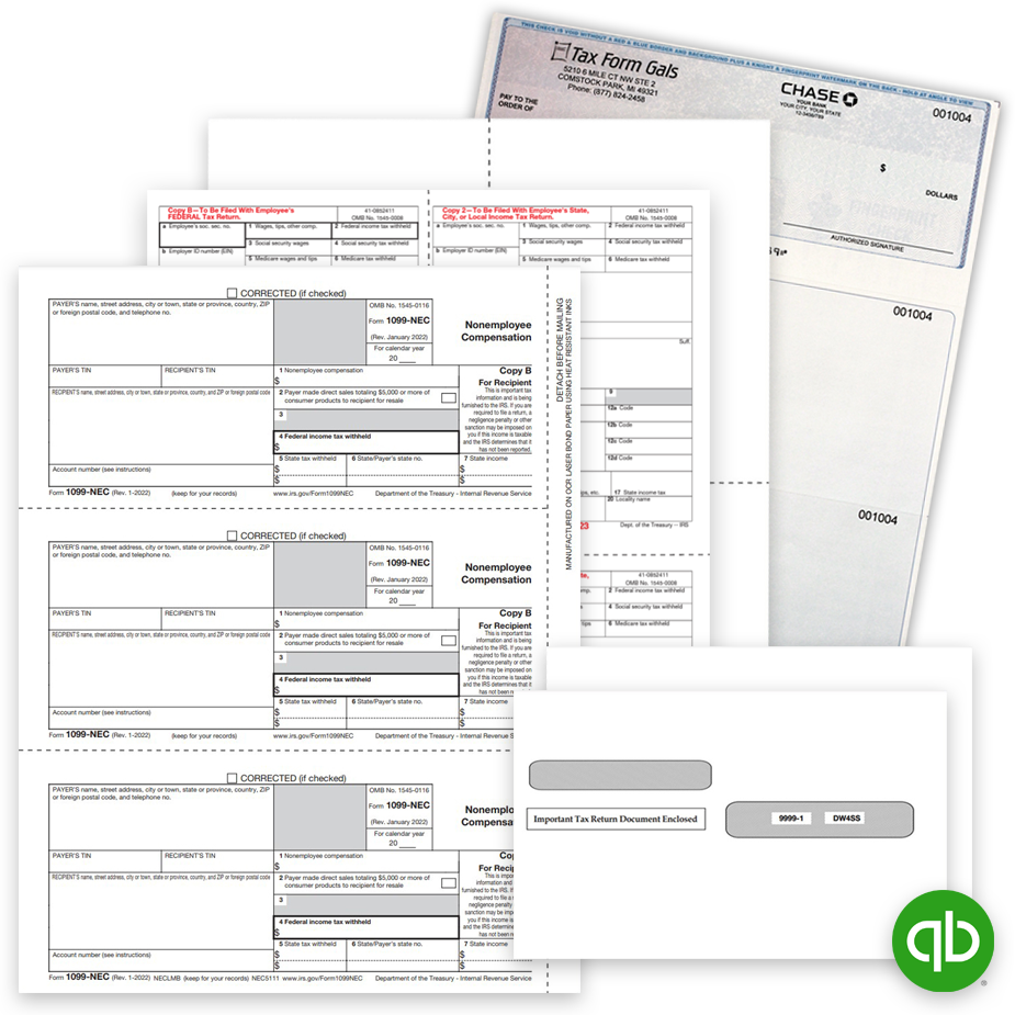 Intuit QuickBooks Compatible 1099 & W2 Tax Forms, Envelopes and Checks at Big Discounts, No Coupon Code Required - DiscountTaxForms.com