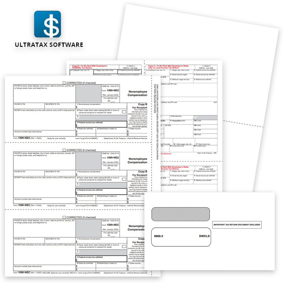 1099 & W2 Tax Forms for UltraTax Software, Guaranteed Compatible Official Forms, Blank Perf Paper and Envelopes - DiscountTaxForms.com