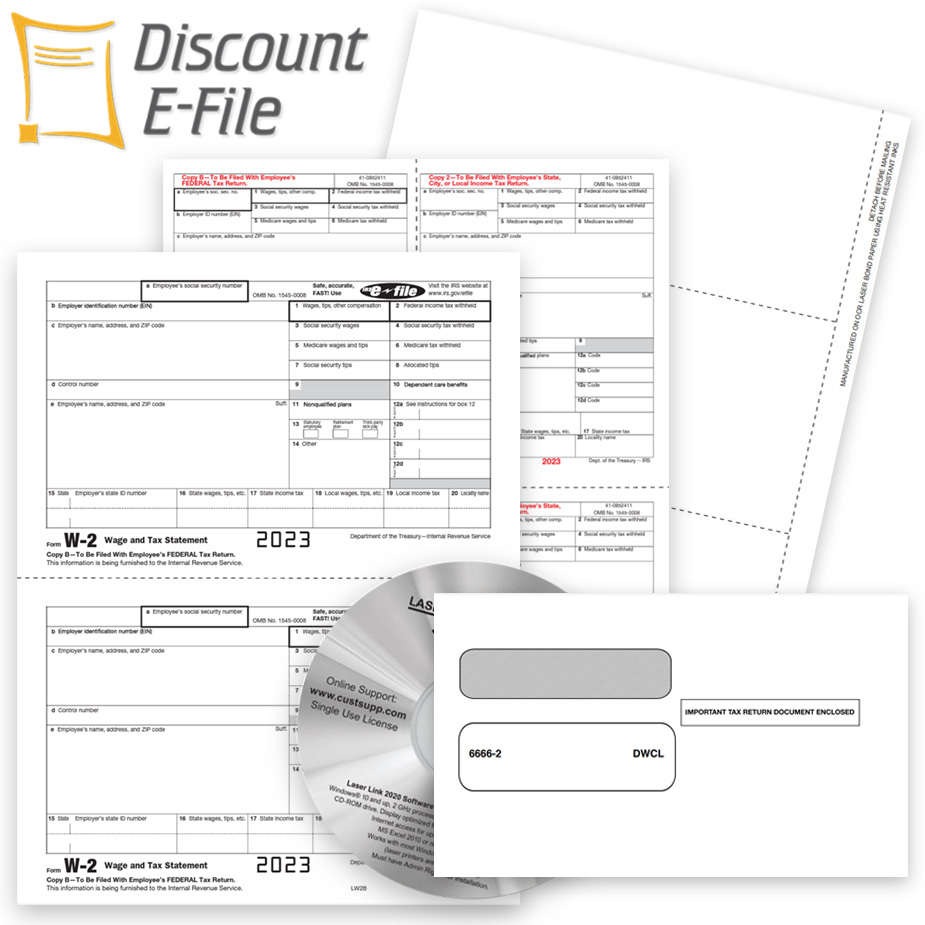 W2 Filing for 2023 with E-File, Forms, Envelopes, Software and Online Filing - DiscountTaxForms.com