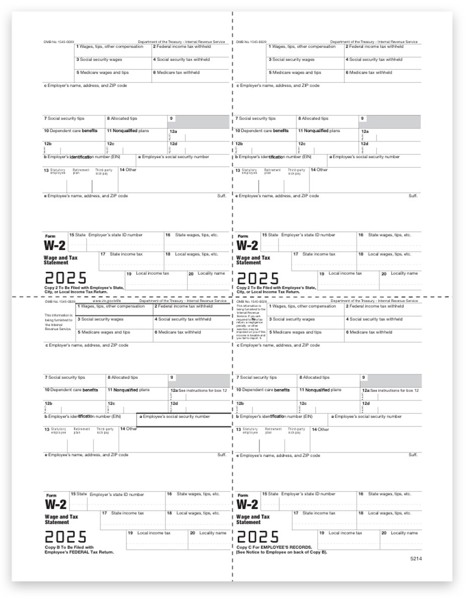 Order W2 Forms for Employee 4up Form M Style Quadrant Box Layout in 2025. Big Discounts, No Coupon Code Needed - DiscountTaxForms.com