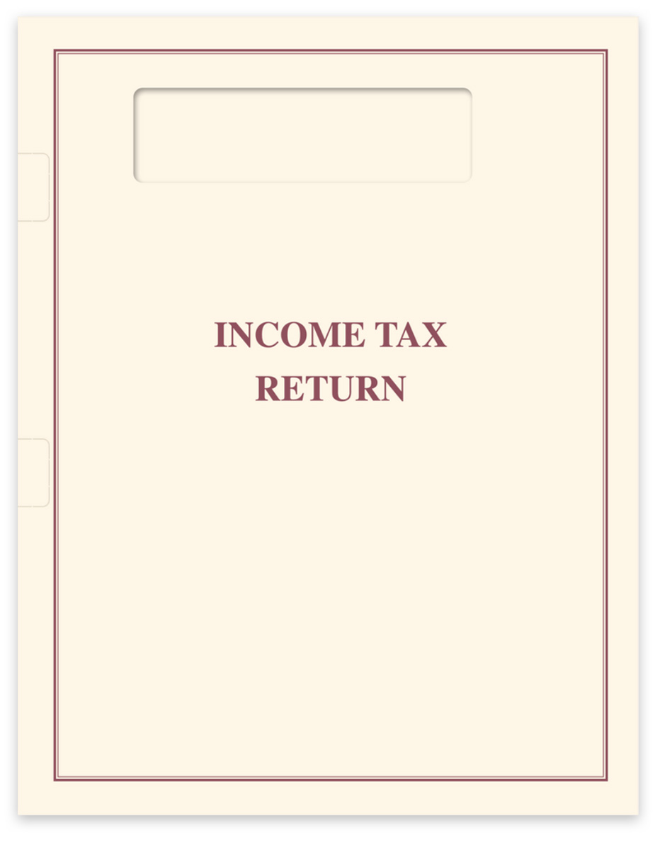 1040 Window Cover for Client Income Tax Return Presentation, Side Staple Tabs, Cream and Dark Red, Get Big Discounts on Tax Covers, No Coupon Code Needed - DiscountTaxForms.com