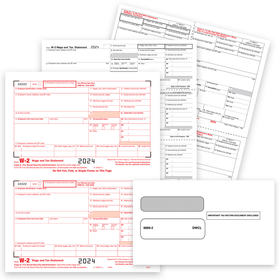 2024 W2 Forms and Envelopes, Official IRS W-2 Forms for Employees and Employers, 2up, 3up and 4up formats at discount prices, no coupon code needed - DiscountTaxForms.com