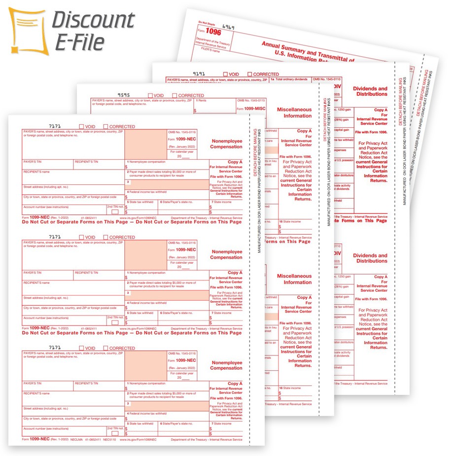 Order 1099 Tax Forms for the IRS, Copy A Red Forms and Easy E-Filing Options at Big Discounts, No Coupon Needed - DiscountTaxForms.com