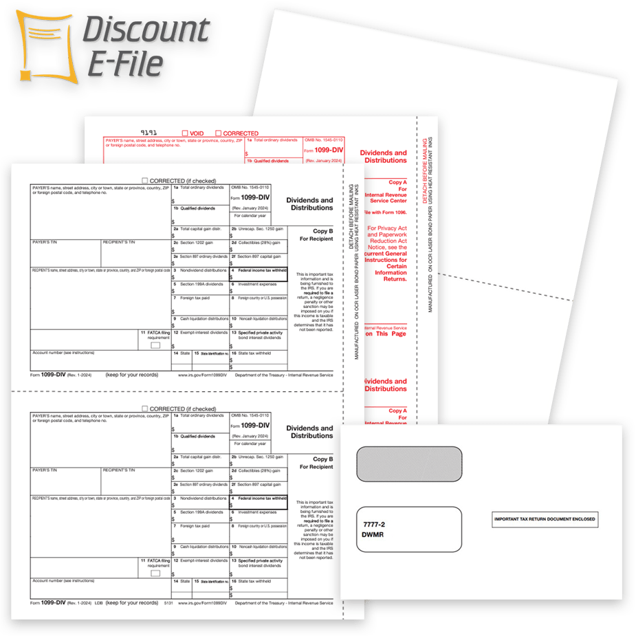 Order 1099DIV Tax Forms, Envelopes and E-File at Big Discounts, No Coupon Code Needed - DiscountTaxForms.com