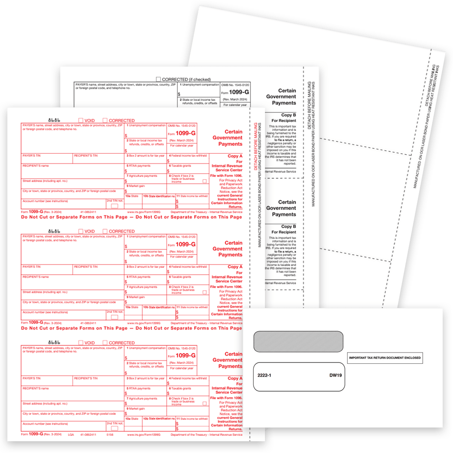 Order 1099G Forms for Certain Government Payments, Official Forms, Blank Perforated Paper and Envelopes at Big Discounts, No Coupon Code Needed - DiscountTaxForms.com