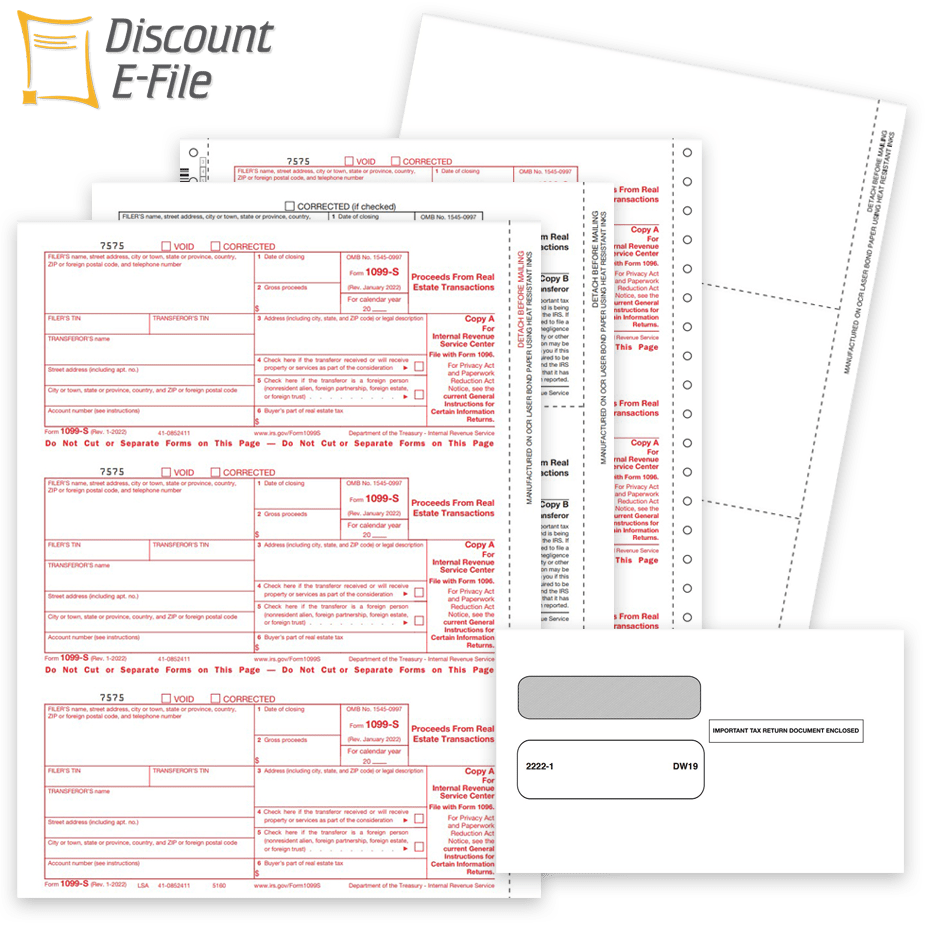 Order 1099S Tax Forms for Proceeds from Real Estate Transactions, Easy Efile Options - DiscountTaxForms.com