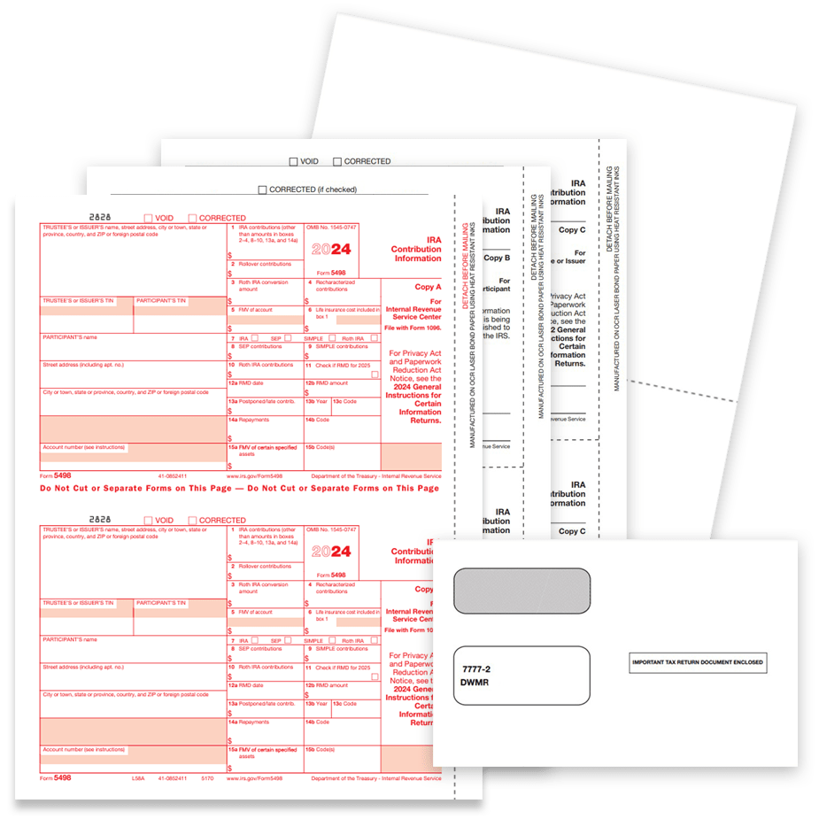 Order 5498 Tax Forms, Envelopes and Blank Perforated Paper for 2024 Reporting of IRA Contributions - DiscountTaxForms.com